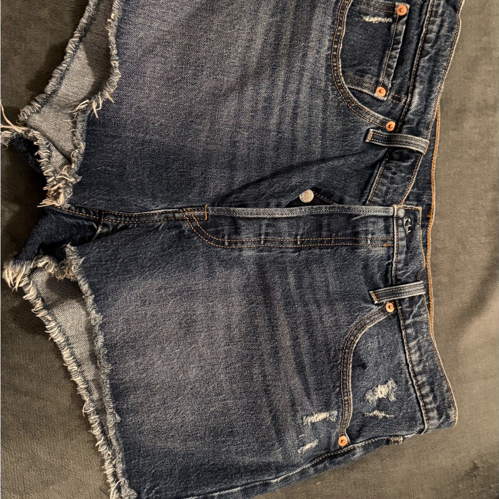 Dark Blue Distressed Denim Shorts NEW